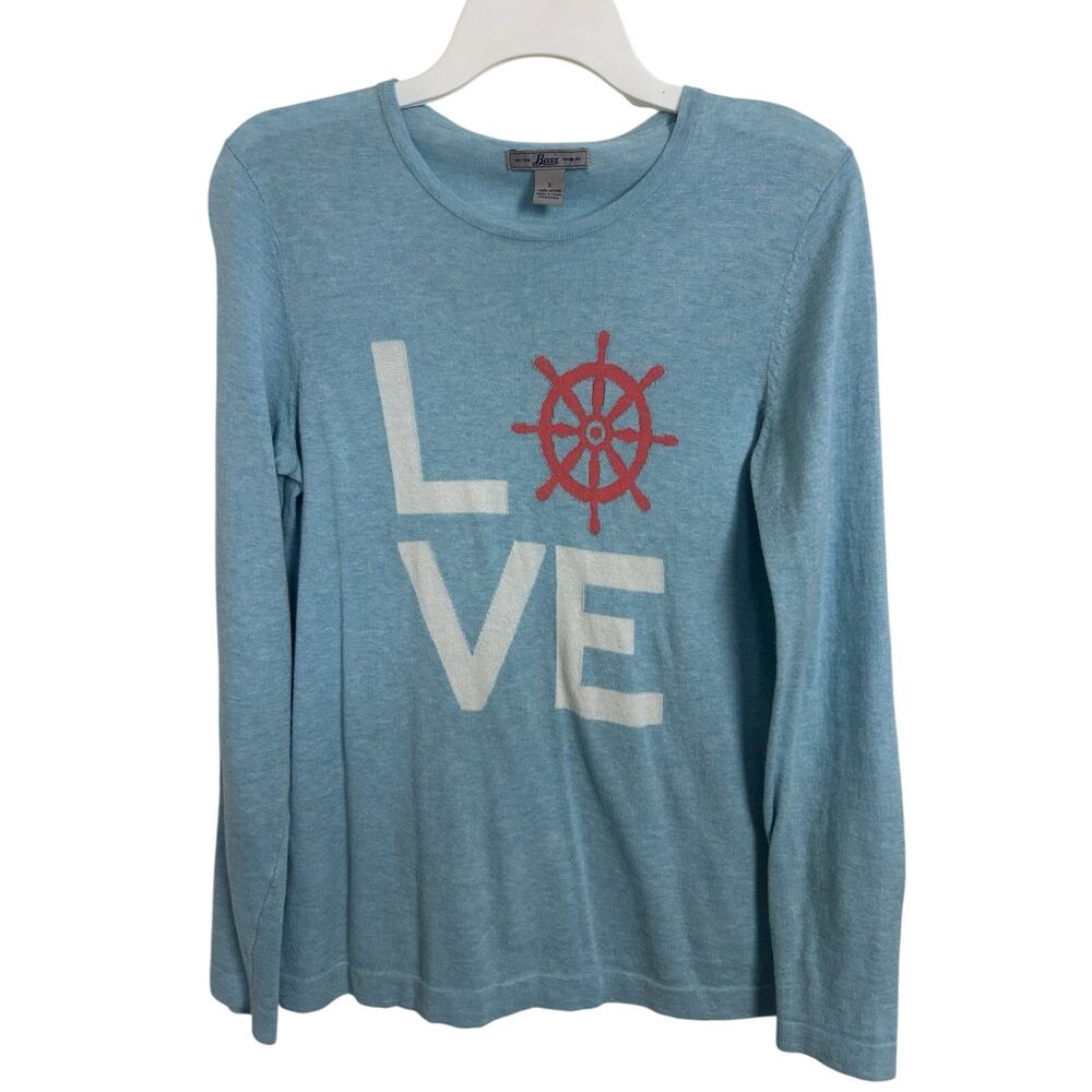 Bass Blue Nautical Cotton Lightweight Sweater Size Small Anchor Coastal Preppy